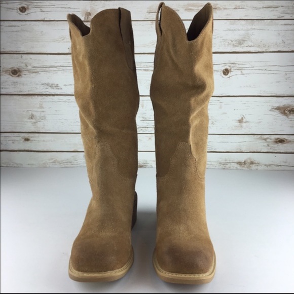 Distressed Square Toe Burnish Cowboy Western Boots - Picture 2 of 4